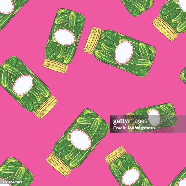 mason jar seamless pattern of dill pickles - mason jar stock illustrations