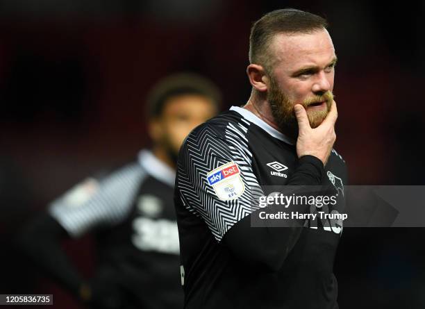 Wayne Rooney of Derby County reacts at the final whistle during the Sky Bet Championship match between Bristol City and Derby County at Ashton Gate...