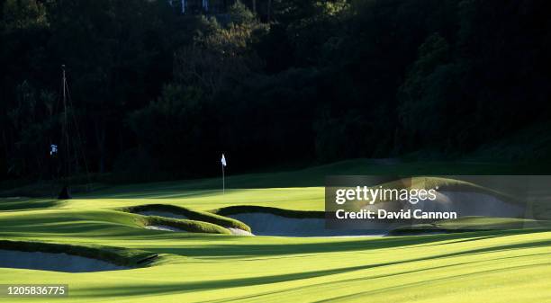 General view of the par 4, seventh hole during the pro-am for the Genesis Invitational at the Riviera Country Club on February 12, 2020 in Pacific...