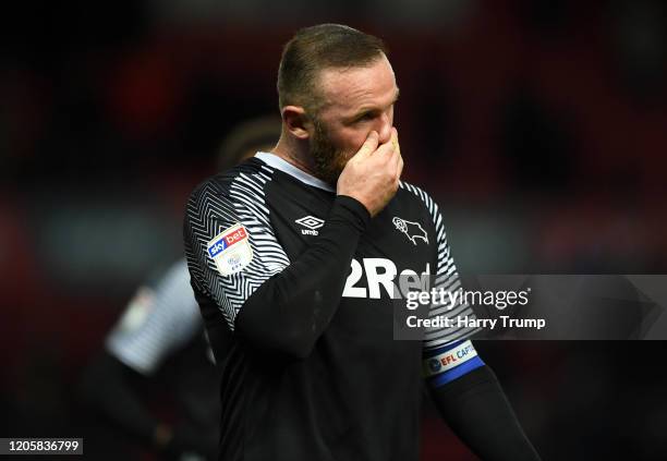 Wayne Rooney of Derby County reacts at the final whistle during the Sky Bet Championship match between Bristol City and Derby County at Ashton Gate...