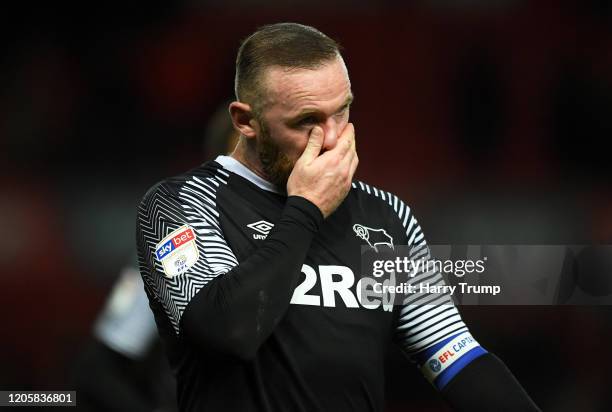 Wayne Rooney of Derby County reacts at the final whistle during the Sky Bet Championship match between Bristol City and Derby County at Ashton Gate...