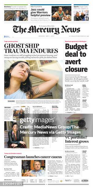 Front page of The Mercury News' May 1, 2017 edition with coverage of Silicon Valley investors interest in the cannabis startup market.
