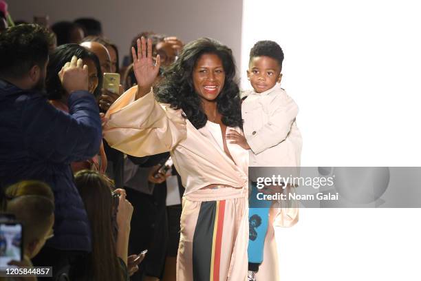 Designer Felicia Noel walks the runway for Fe Noel during New York Fashion Week: The Shows at Gallery II at Spring Studios on February 12, 2020 in...