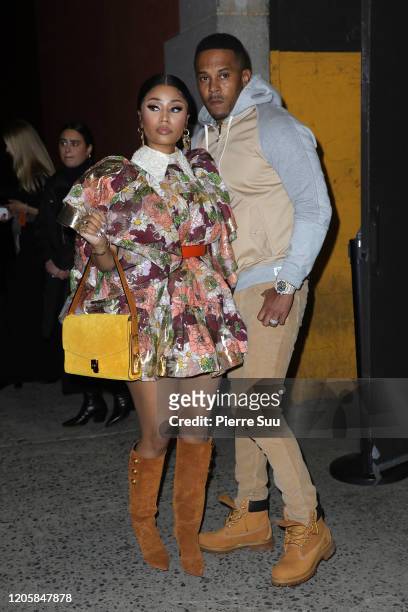 Nicki Minaj and Kenneth Petty are seen arriving at the Marc Jacobs show during the New York fashion week on February 12, 2020 in New York City.