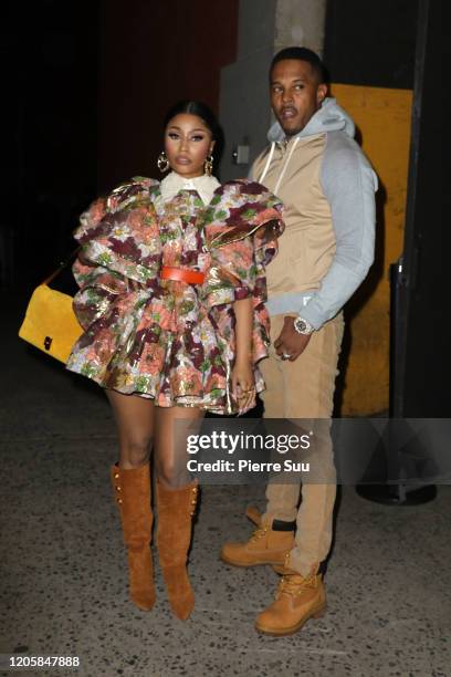 Nicki Minaj and Kenneth Petty are seen arriving at the Marc Jacobs show during the New York fashion week on February 12, 2020 in New York City.