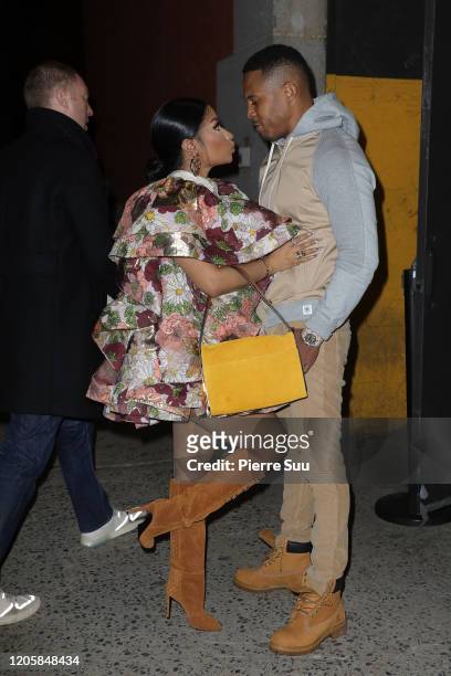 Nicki Minaj and Kenneth Petty are seen arriving at the Marc Jacobs show during the New York fashion week on February 12, 2020 in New York City.