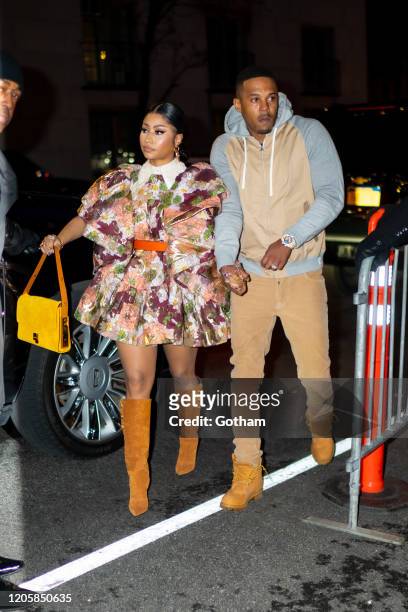 Nicki Minaj and Kenneth Petty arrive at the Marc Jacobs fashion show at the Park Avenue Armory on February 12, 2020 in New York City.
