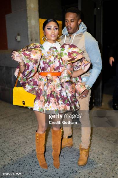 Nicki Minaj and Kenneth Petty arrive at the Marc Jacobs fashion show at the Park Avenue Armory on February 12, 2020 in New York City.