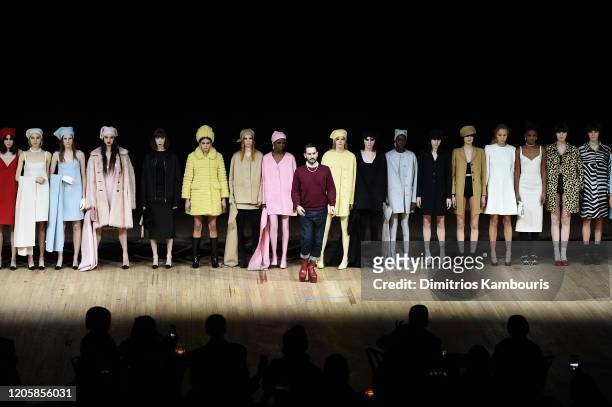 Marc Jacobs greets the audience during the runway finale at the Marc Jacobs Fall 2020 runway show during New York Fashion Week on February 12, 2020...