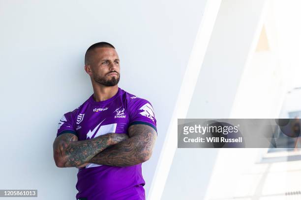 Sandor Earl of the Storm during the NRL Nines Perth Official Launch at City Beach Surf Life Saving Club on February 13, 2020 in Perth, Australia.