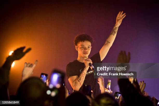 American rapper Lil Mosey performs live on stage during a concert at the Saeaelchen on February 12, 2020 in Berlin, Germany.