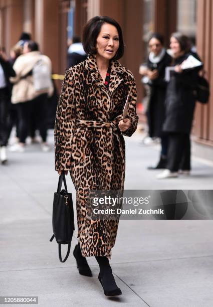 Alina Cho is seen wearing an animal print coat outside the Michael Kors show during New York Fashion Week: A/W20 on February 12, 2020 in New York...