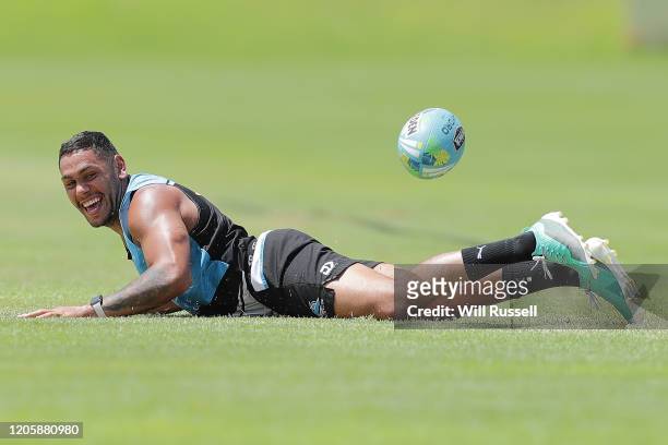 Jesse Ramien of the Sharks looks on during the Cronulla Sharks NRL training session at UWA Sports Park on February 13, 2020 in Perth, Australia.