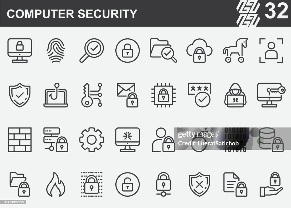 Computer Security Line Icons