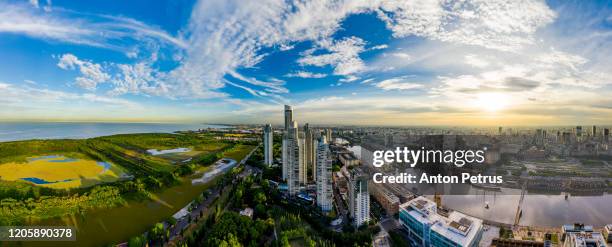 aerial view of puerto madero at sunset. buenos aires, argentina. - buenos aires sunset stock pictures, royalty-free photos & images