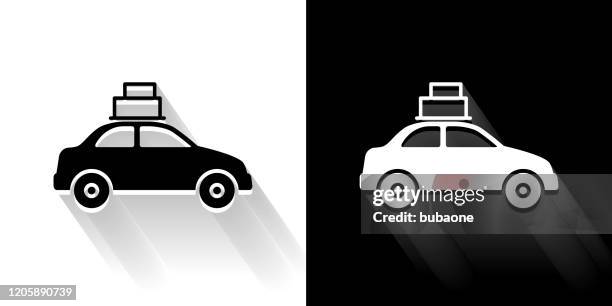 moving car black and white icon with long shadow - car boxes stock illustrations