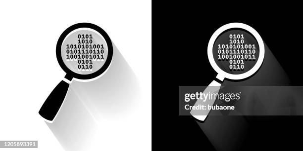 computer security black and white icon with long shadow - binary code white background stock illustrations