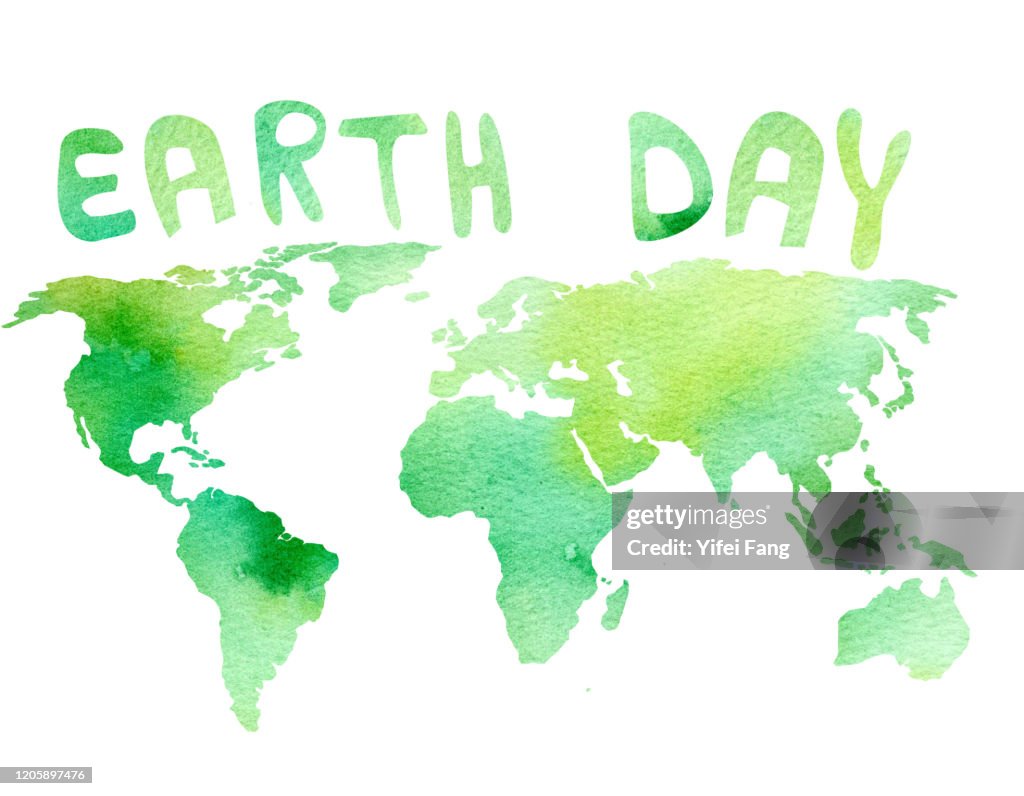 Watercolour illustration of world map