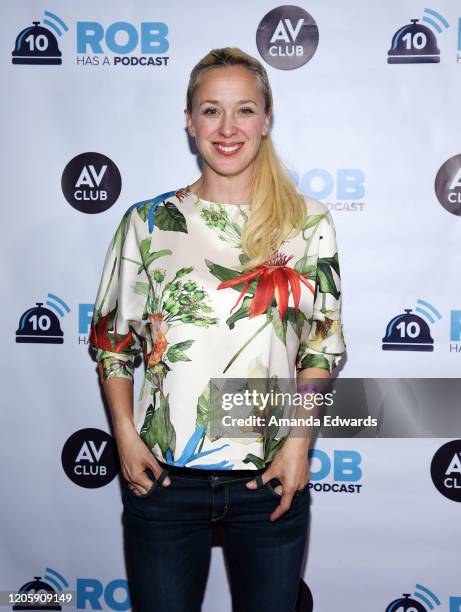 Television personality Christa Hastie attends the Rob Has A Podcast's Viewing Party of CBS' "Survivor 40: Winners At War" at Busby's East on February...