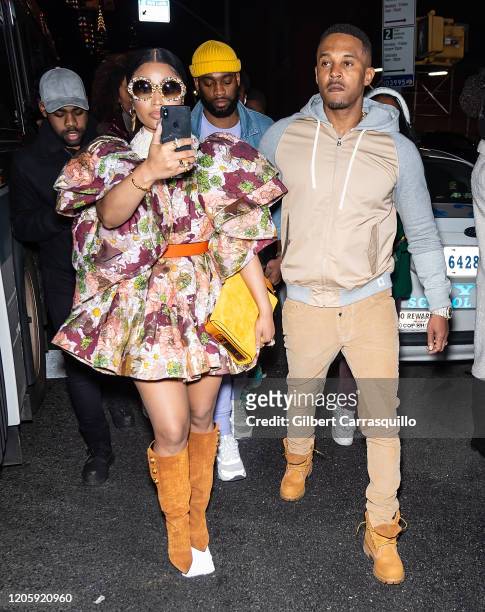 Rapper Nicki Minaj and Kenneth Petty are seen leaving the Marc Jacobs Fall 2020 runway show during New York Fashion Week on February 12, 2020 in New...