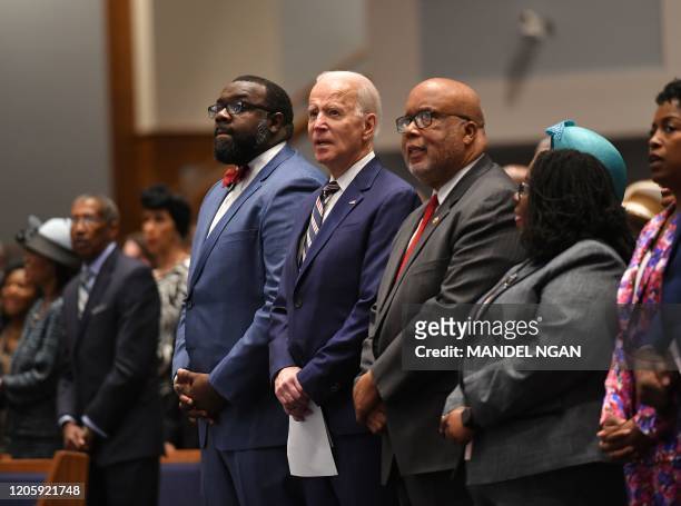 Democratic presidential candidate Joe Biden attends Sunday service at the New Hope Baptist Church in Jackson, Mississippi on March 8, 2020. - Senator...