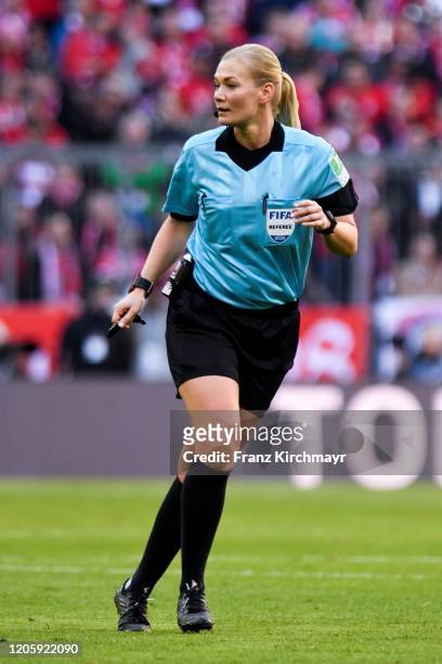 Referee Bibiana Steinhaus in aciton during the Bundesliga match between FC Bayern Muenchen and FC Augsburg at Allianz Arena on March 8, 2020 in...