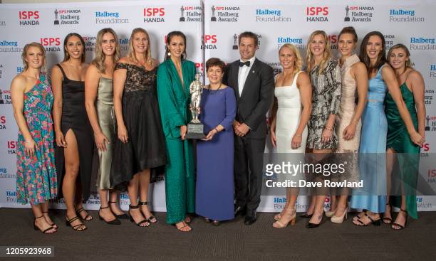 The Halberg Supreme Award winner is Silver Ferns presented by Dame Patsy Reddy and Richie McCaw at the ISPS Handa Halberg Awards on February 13, 2020...