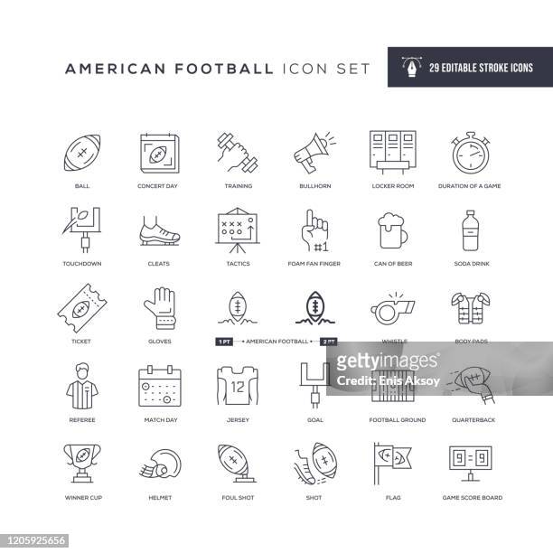 american football editable stroke line icons - football player icon stock illustrations