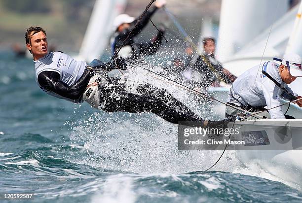 Nick Rogers and Chris Grube of Great Britain in action during a 470 Mens Class race during day six of the Weymouth and Portland International Regatta...