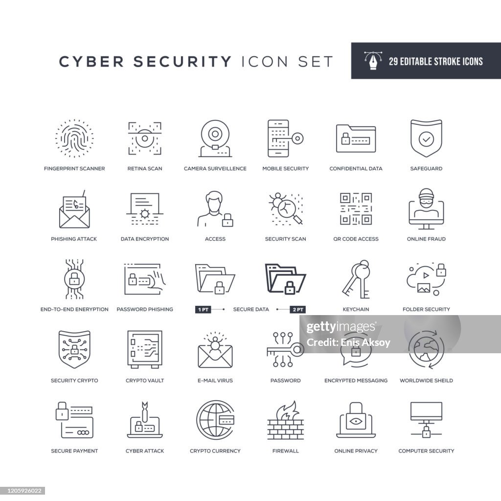 Iconos de línea de trazo editables de seguridad cibernética