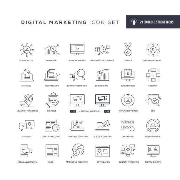 Digital Marketing Editable Stroke Line Icons