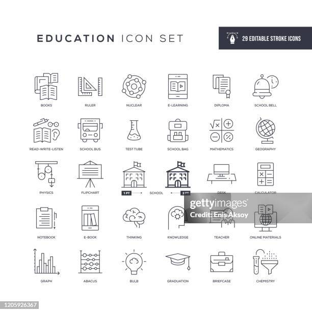 ilustraciones, imágenes clip art, dibujos animados e iconos de stock de iconos de línea de trazoeditables de educación - abaco