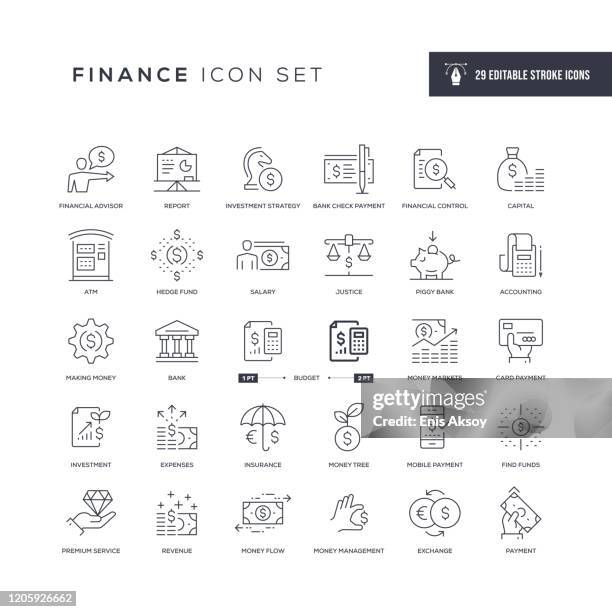 finance editable stroke line icons - cash flow stock-grafiken, -clipart, -cartoons und -symbole