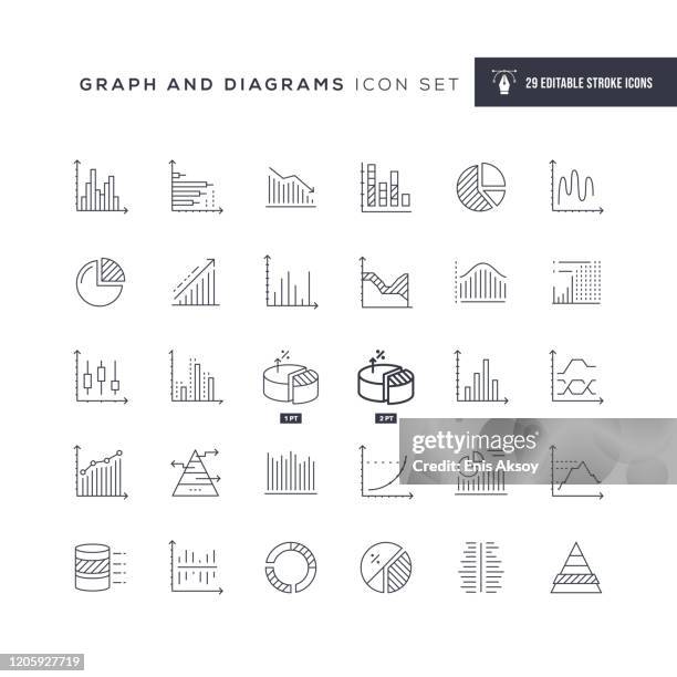 graph und diagramme bearbeitbare strichliniensymbole - graph icons stock-grafiken, -clipart, -cartoons und -symbole