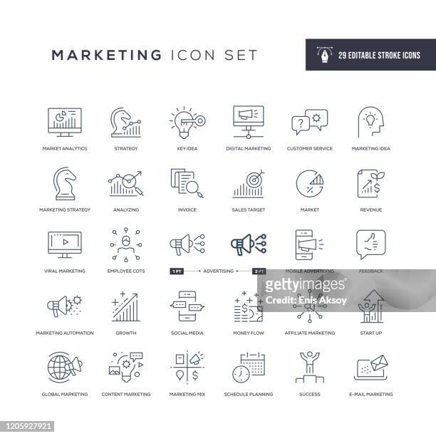 marketing editable stroke line icons - strategy stock illustrations