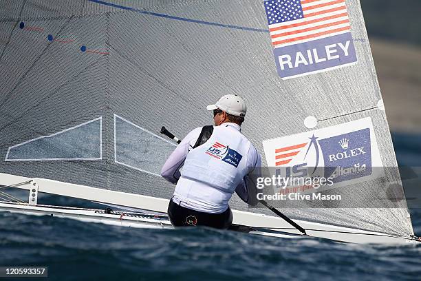 Zach Railey of the USA in action during a Finn Class race during day six of the Weymouth and Portland International Regatta at the Weymouth and...