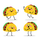 Taco. Cute fast food vector character set.