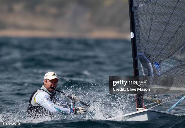 Brendan Casey of Australia in action during a Finn Class race during day six of the Weymouth and Portland International Regatta at the Weymouth and...