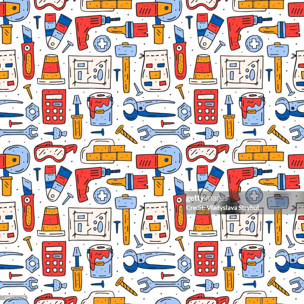 Repairing Instrument Cartoon Home Repair Tools Instruments Cartoon Cute Hand Drawn Doodle Vector ...