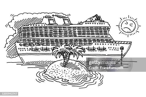 cruise ship environmental problem drawing - bigger stock illustrations