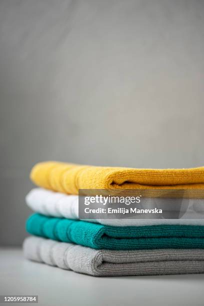 colorful towels - folded towels stock pictures, royalty-free photos & images