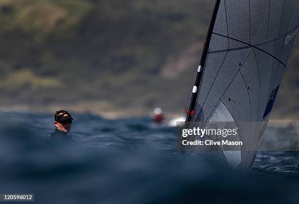 Dan Slater of New Zealand in action during a Finn Class race during day six of the Weymouth and Portland International Regatta at the Weymouth and...