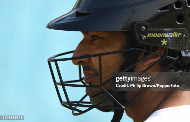 Kumar Sangakkara who is leading an MCC team to Pakistan looks on during a training session before Friday's match between MCC and Lahore Qalandars at...