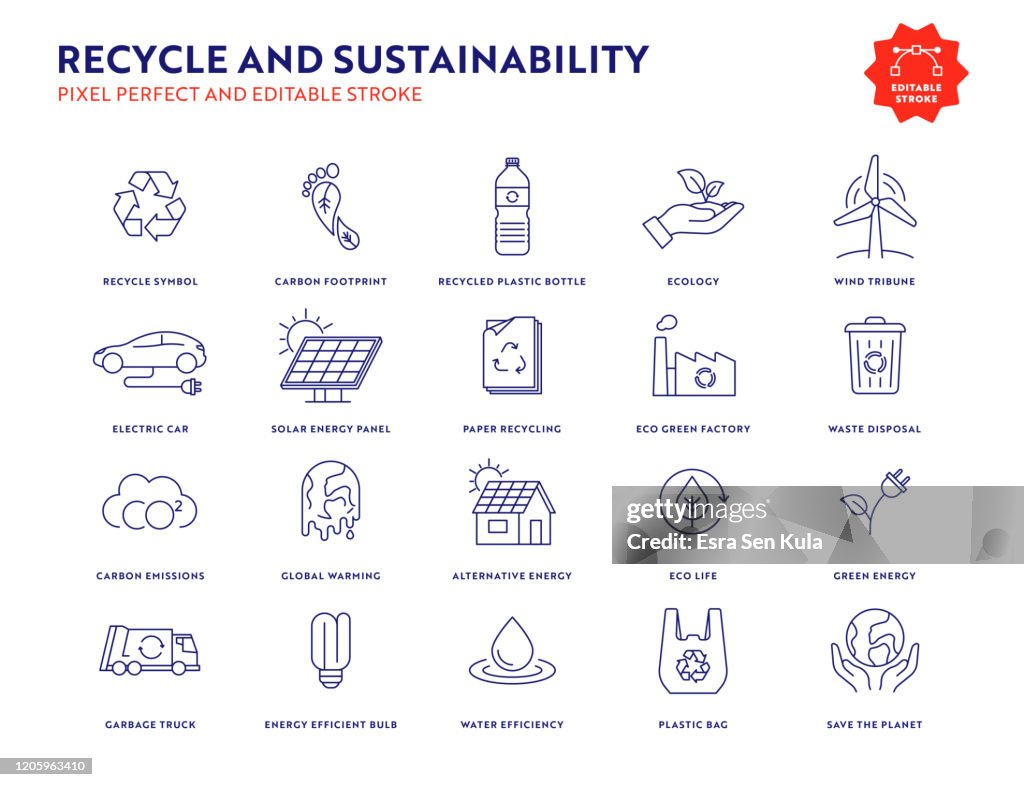 Recycle and Sustainability Icon Set with Editable Stroke and Pixel Perfect.
