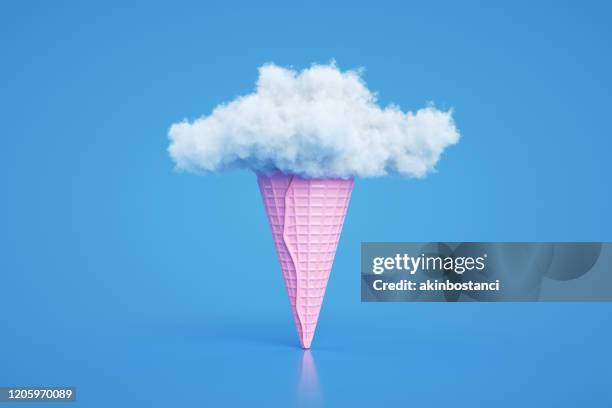 eiskegel mit wolke, minimale surreale sommer-konzept, 3d abstrakte hintergrund - a cone stock-fotos und bilder