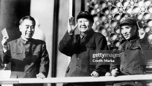 Lin biao. Mao zedong. Zhou enlai. Beijing. 4 October 1967.