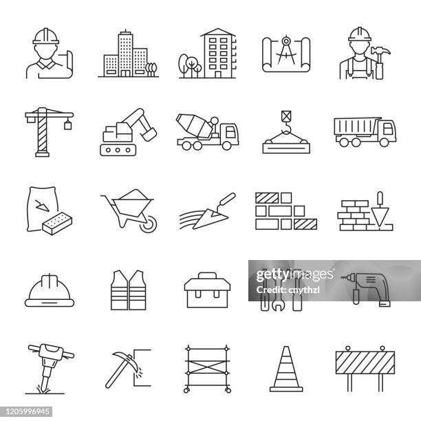 set of construction and architecture related line icons. editable stroke. simple outline icons. - architect stock illustrations