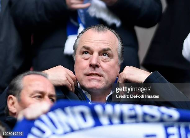 Chairman of the supervisory board Clemens Toennies of FC Schalke 04 looks on prior to the Bundesliga match between FC Schalke 04 and TSG 1899...