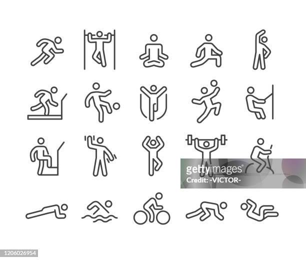 fitness method icons - classic line series - practicing stock illustrations