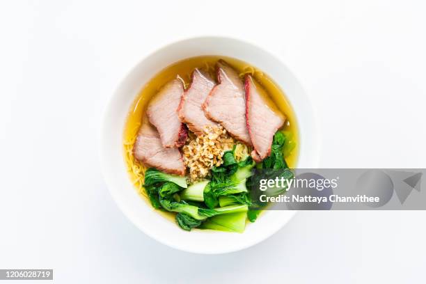 barbecue pork noodles soup hong kong style - stock photo - serving dish stock-fotos und bilder